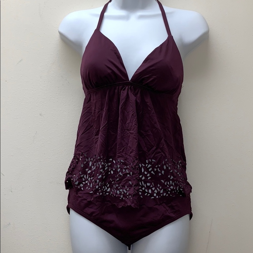 Laundry Shelli Segal Plum Wine Laser Cut Tankini S